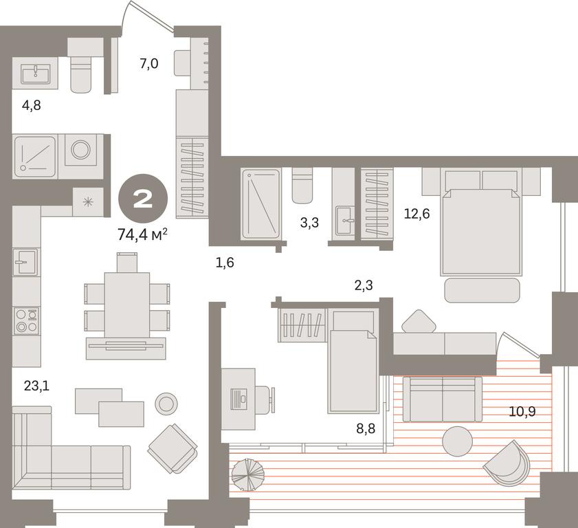 2-BD Apartment Sale, 74.4 sq. m. at Kvartal «MONS», Ogorodny Drive, Moscow, Russia #1 2-BD Apartment Sale, 74.4 sq. m. at Kvartal «MONS», Ogorodny Drive, Moscow, Russia #1