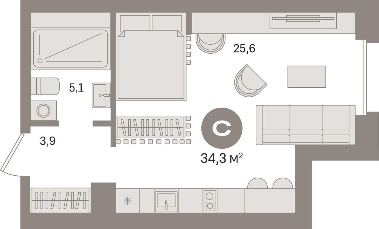 Apartment Sale, 34.3平方米 at Kvartal «MONS», Ogorodny Drive, Moscow, Russia #1