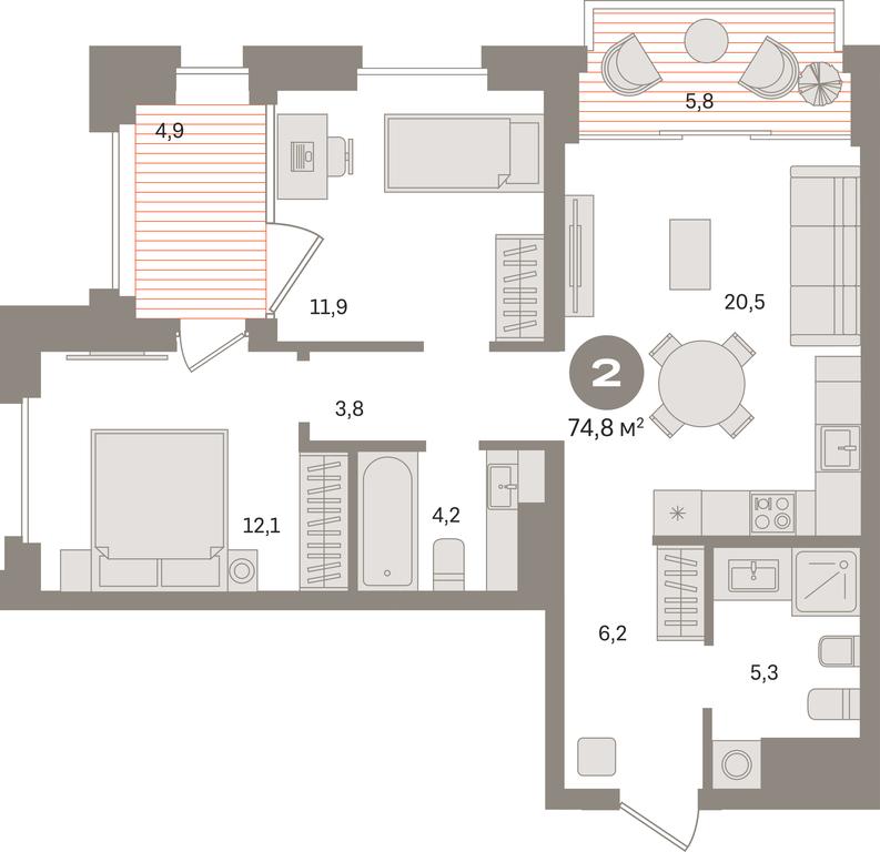 2-BD Apartment Sale, 74.8平方米 at Kvartal «MONS», Ogorodny Drive, Moscow, Russia #1 2-BD Apartment Sale, 74.8平方米 at Kvartal «MONS», Ogorodny Drive, Moscow, Russia #1