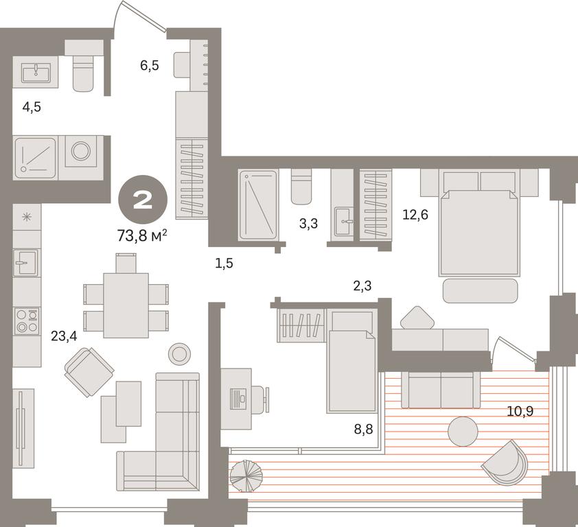 2-BD Apartment Sale, 73.8平方米 at Kvartal «MONS», Ogorodny Drive, Moscow, Russia #1