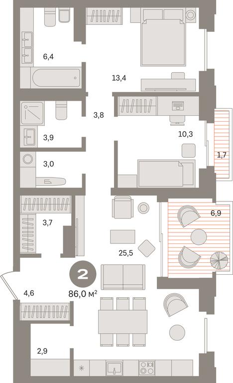 2-BD Apartment Sale, 86 sq. m. at Kvartal «MONS», Ogorodny Drive, Moscow, Russia #1