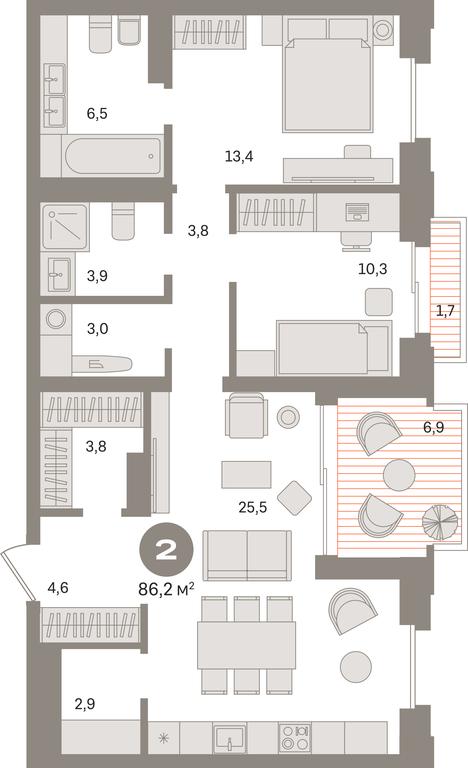 2-BD Apartment Sale, 86.2 sq. m. at Kvartal «MONS», Ogorodny Drive, Moscow, Russia #1 2-BD Apartment Sale, 86.2 sq. m. at Kvartal «MONS», Ogorodny Drive, Moscow, Russia #1
