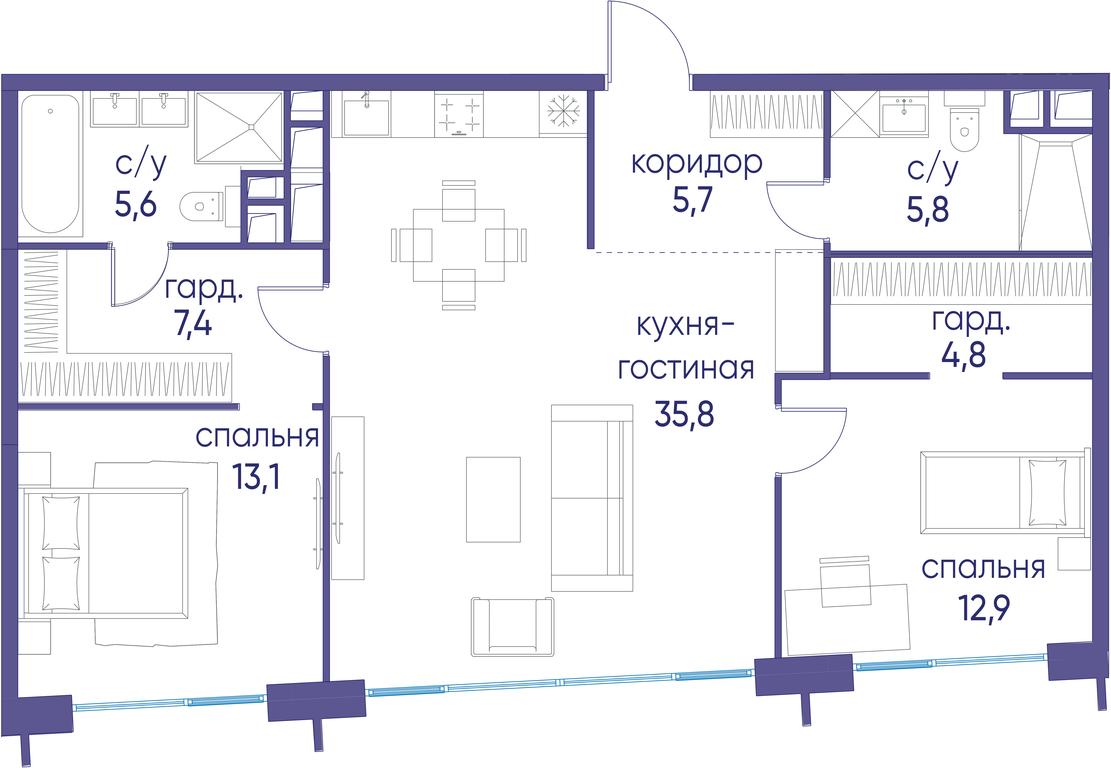 2-BD Apartment Sale, 91.1 sq. m. at Ostrov, Nizhnye Mnyovniki Street, 37Ас4, Moscow, Russia #1 2-BD Apartment Sale, 91.1 sq. m. at Ostrov, Nizhnye Mnyovniki Street, 37Ас4, Moscow, Russia #1