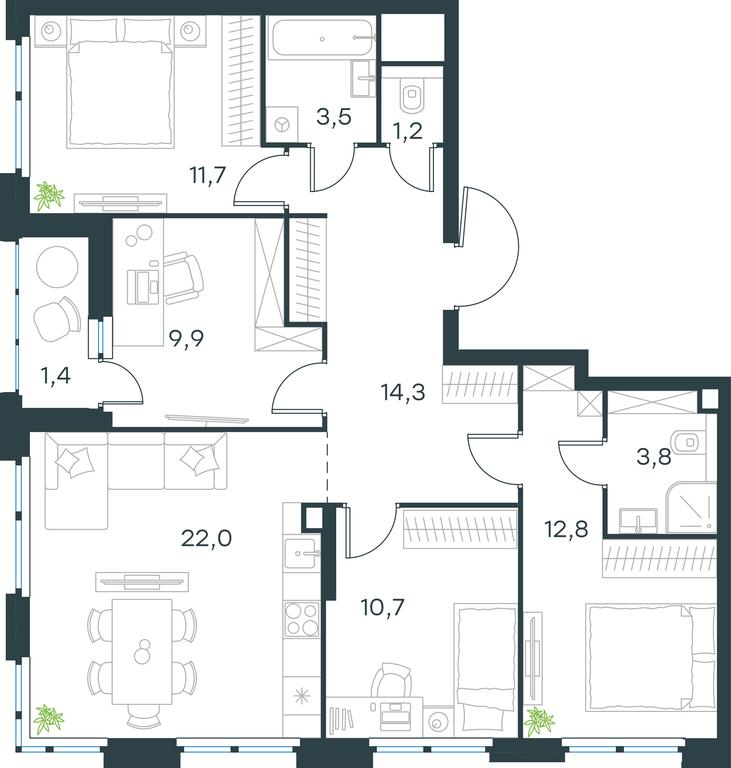 3-BD Apartment Sale, 91.3 sq. m. at Gorod V lesu, Gorod V Lesu Residential Complex, Village of Otradnoye, Krasnogorsk Urban District, Moscow Region, Russia #1