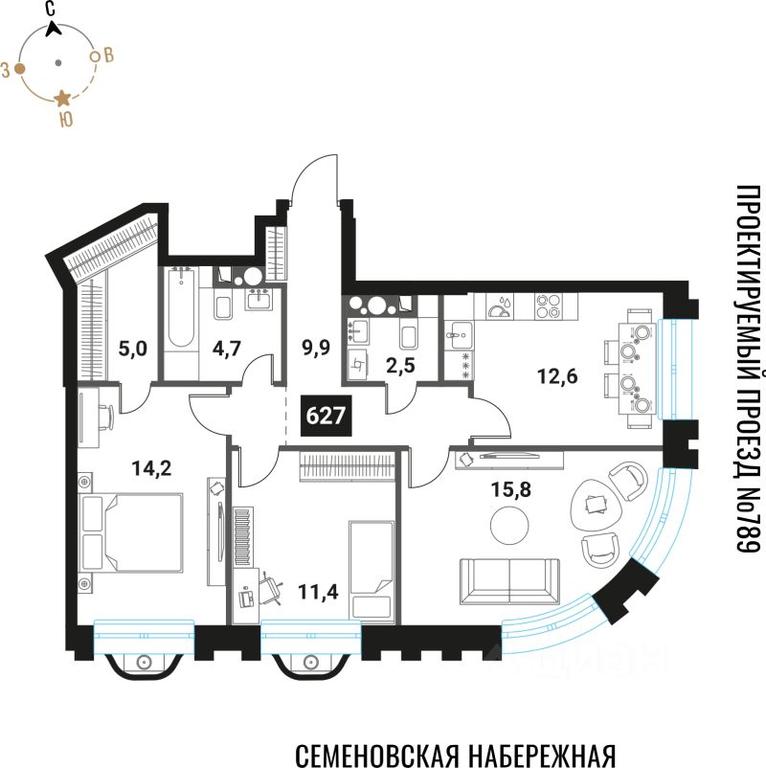 2-BD Apartment Sale, 76.1 sq. m. at Intelligent, Semyonovskaya Embankment, Moscow, Russia #1 2-BD Apartment Sale, 76.1 sq. m. at Intelligent, Semyonovskaya Embankment, Moscow, Russia #1
