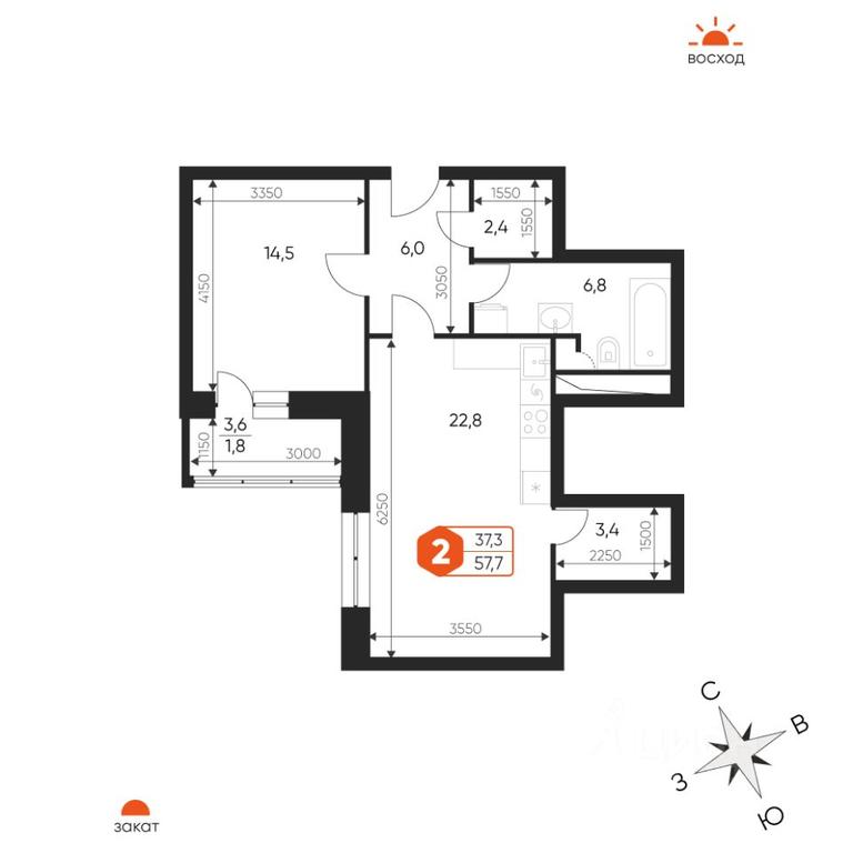 1-BD Apartment Sale, 57.7平方米 at Ideal, Proyektnaya ulitsa, Gagarina Microdistrict, Balashikha, Moscow Region, Russia #1