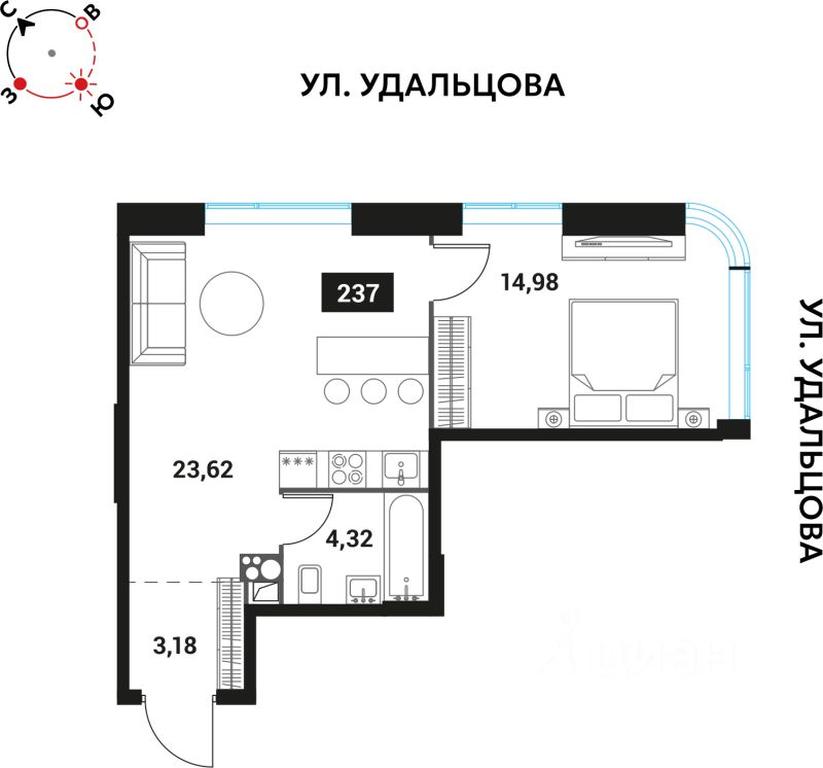 1-BD Apartment Sale, 45.8平方米 at Innovator, Michurinsky Avenue, Moscow, Russia #1