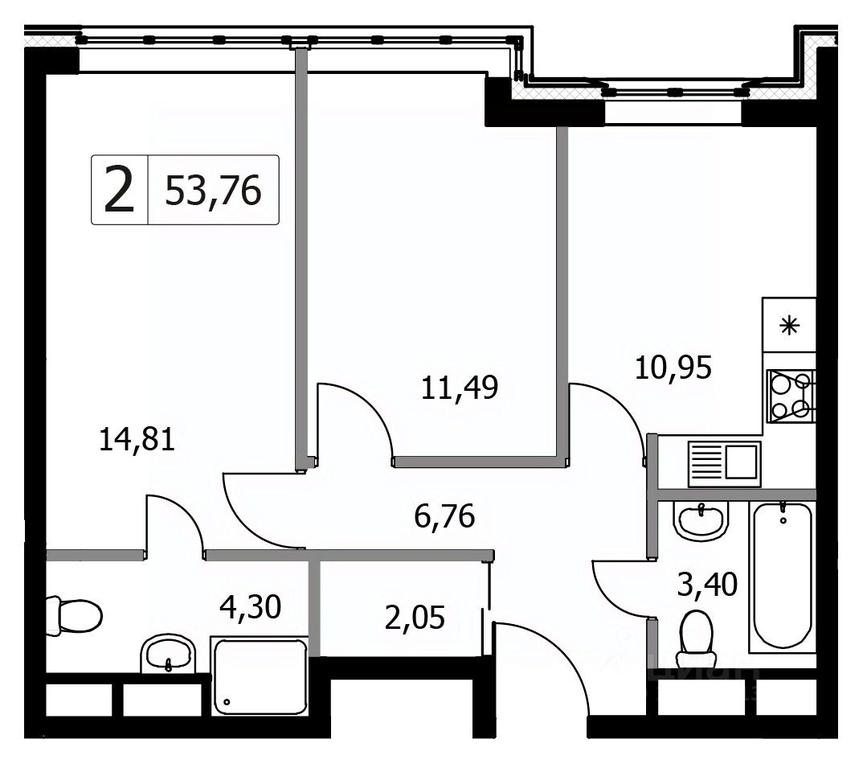 1-BD Apartment Sale, 53.76平方米 at Gorodskie istorii (Rasskazovka), Anny Akhmatovoy Street, Vnukovskoye Settlement, Moscow, Russia #1