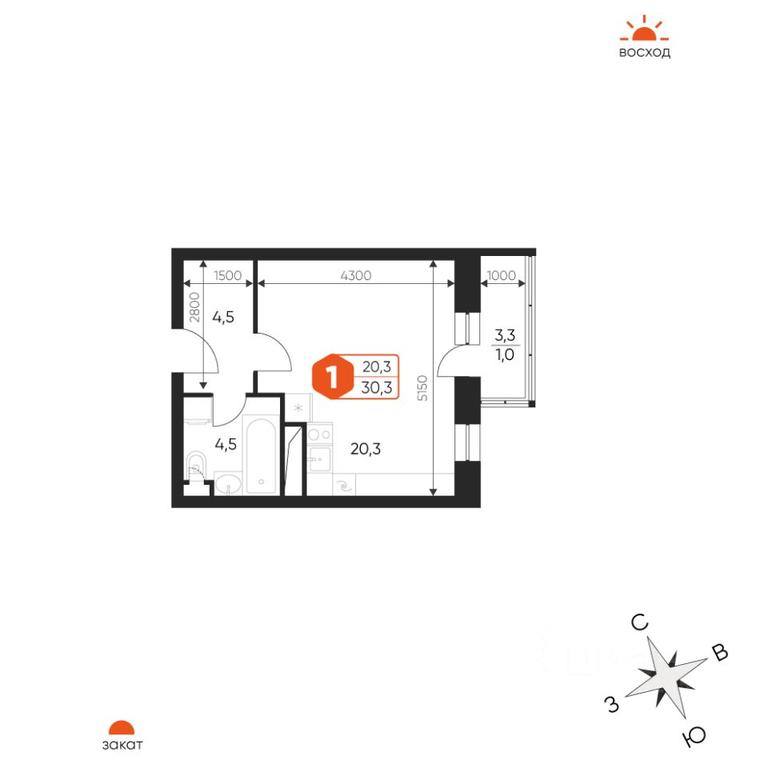 Apartment Sale, 30.3 sq. m. at Ideal, Proyektnaya ulitsa, Gagarina Microdistrict, Balashikha, Moscow Region, Russia #1