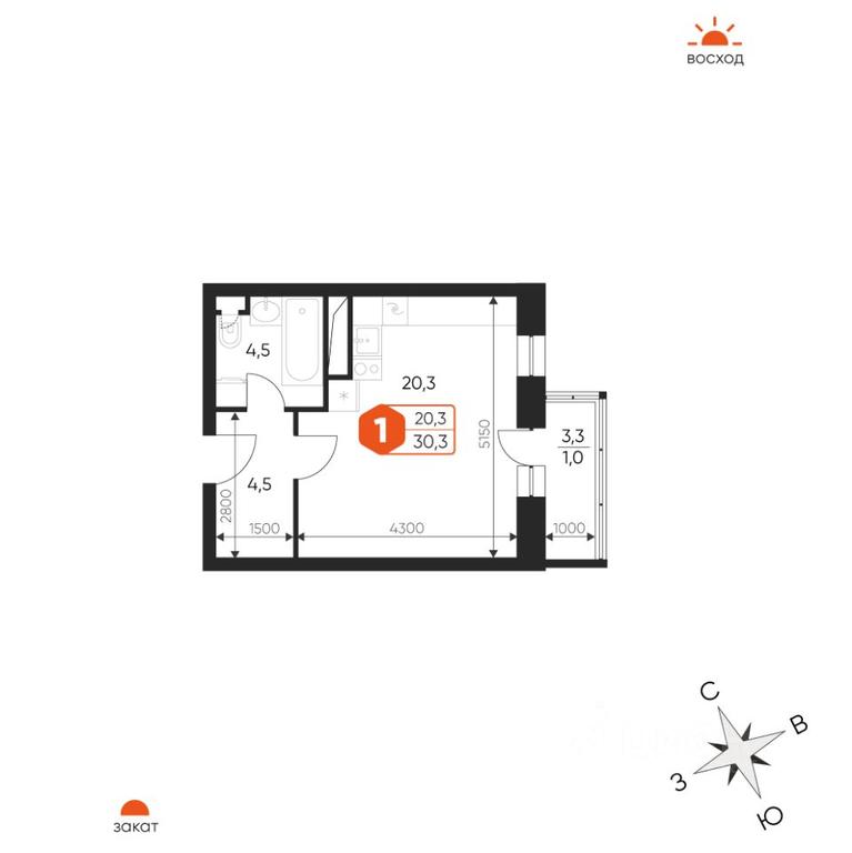 Apartment Sale, 30.3 sq. m. at Ideal, Proyektnaya ulitsa, Gagarina Microdistrict, Balashikha, Moscow Region, Russia #1