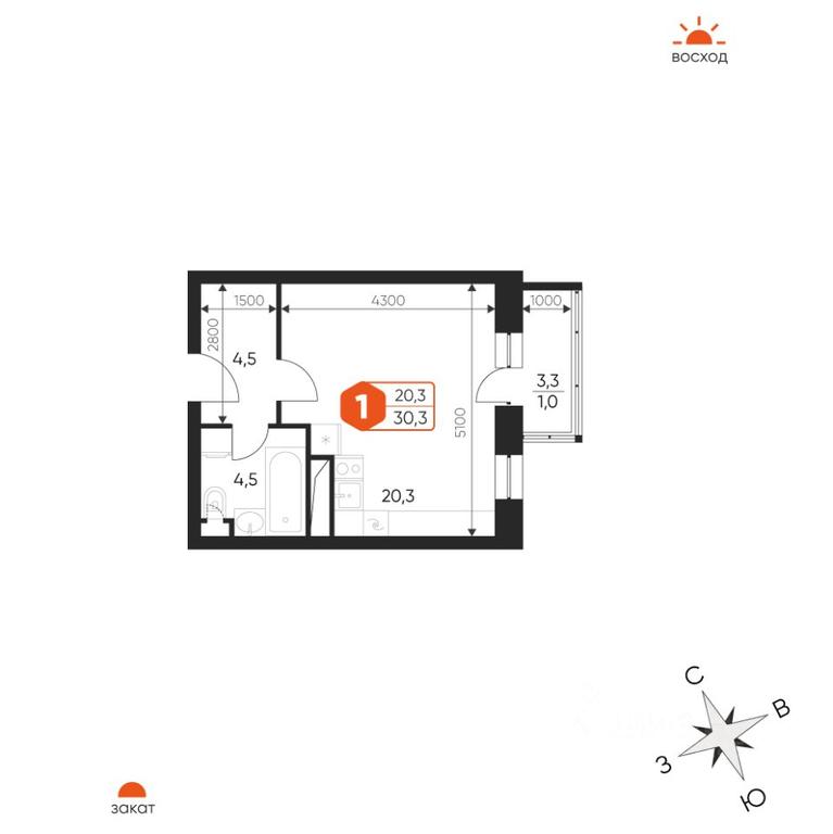 Apartment Sale, 30.3平方米 at Ideal, Proyektnaya ulitsa, Gagarina Microdistrict, Balashikha, Moscow Region, Russia #1