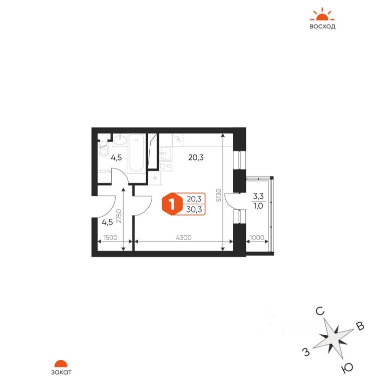 Apartment Sale, 30.3 sq. m. at Ideal, Proyektnaya ulitsa, Gagarina Microdistrict, Balashikha, Moscow Region, Russia #1