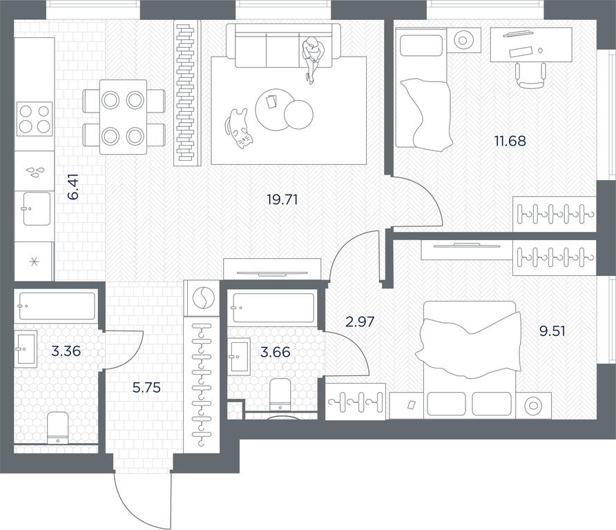1-BD Apartment Sale, 63.05 sq. m. at TATE, Vetkina Street, Moscow, Russia #1
