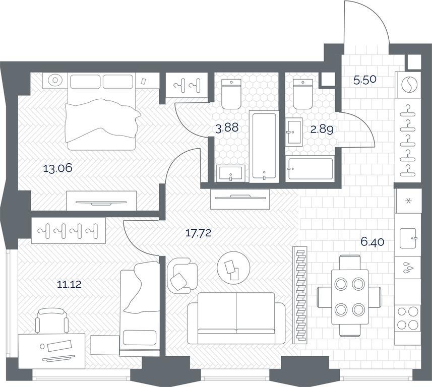 1-BD Apartment Sale, 60.57 sq. m. at TATE, Vetkina Street, Moscow, Russia #1