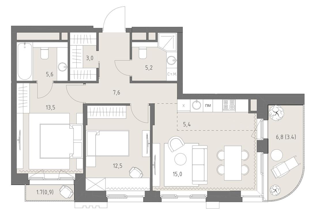 3-BD Apartment Sale, 72.1 sq. m. at Rodina Park, Vereyskaya Street, 12, Moscow, Russia #1