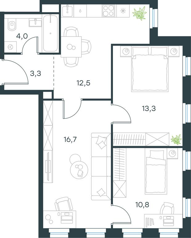 2-BD Apartment Sale, 60.6 sq. m. at Level Seligerskaya, Ilmenskiy Drive, 12, Moscow, Russia #1