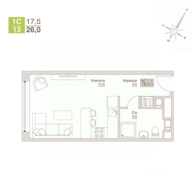 Apartment Sale, 26 sq. m. at Apart-kompleks VLIuBERTsY, 8 Marta Street, Lyubertsy, Moscow Region, Russia #1