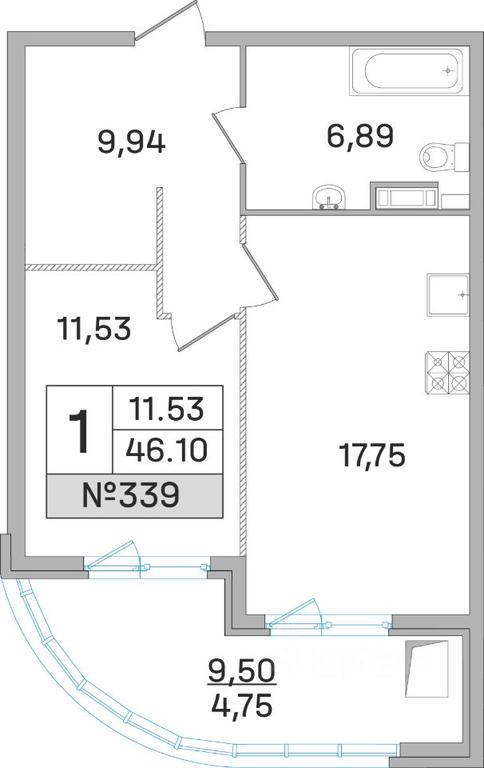 Apartment Sale, 46.1平方米 at Dom-Megalit v Korolyove, Kalinina Street, 11, Korolyov, Moscow Region, Russia #1