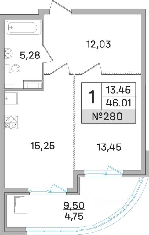 Apartment Sale, 45.8平方米 at Dom-Megalit v Korolyove, Kalinina Street, 11, Korolyov, Moscow Region, Russia #1