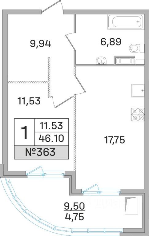 Apartment Sale, 46平方米 at Dom-Megalit v Korolyove, Kalinina Street, 11, Korolyov, Moscow Region, Russia #1