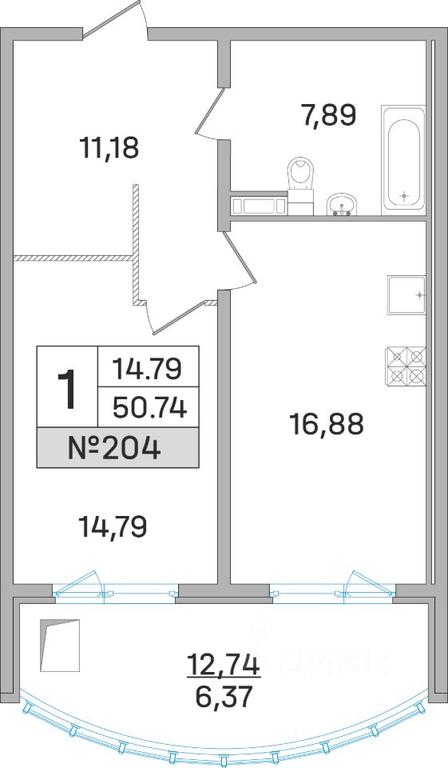 Apartment Sale, 50.6平方米 at Dom-Megalit v Korolyove, Kalinina Street, 11, Korolyov, Moscow Region, Russia #1