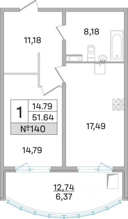 Apartment Sale, 51.4平方米 at Dom-Megalit v Korolyove, Kalinina Street, 11, Korolyov, Moscow Region, Russia #1