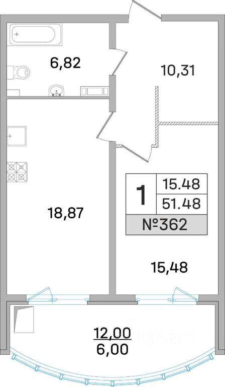Apartment Sale, 51.2平方米 at Dom-Megalit v Korolyove, Kalinina Street, 11, Korolyov, Moscow Region, Russia #1