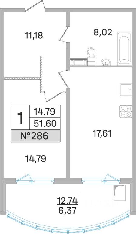 Apartment Sale, 51.6平方米 at Dom-Megalit v Korolyove, Kalinina Street, 11, Korolyov, Moscow Region, Russia #1
