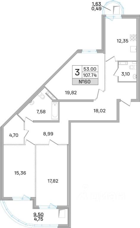 2-BD Apartment Sale, 108.5 sq. m. at Dom-Megalit v Korolyove, Kalinina Street, 11, Korolyov, Moscow Region, Russia #1