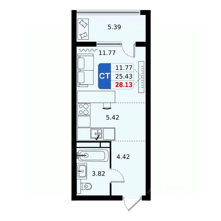 Apartment Sale, 28.13 sq. m. at Domodedovo park, Tvorchestva Street, Domodedovo Village, Domodedovo City District, Moscow Region, Russia #1