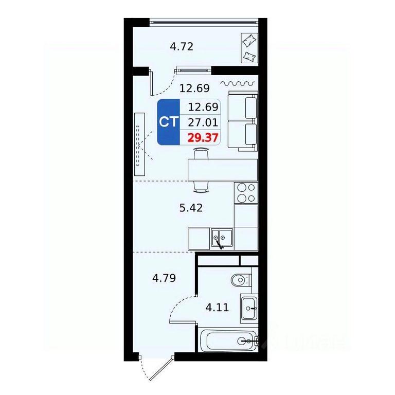 Apartment Sale, 29.37平方米 at Domodedovo park, Tvorchestva Street, Domodedovo Village, Domodedovo City District, Moscow Region, Russia #1