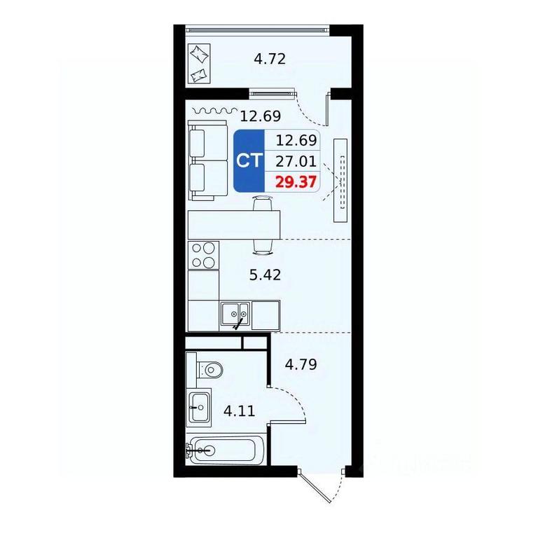 Apartment Sale, 29.37平方米 at Domodedovo park, Tvorchestva Street, Domodedovo Village, Domodedovo City District, Moscow Region, Russia #1