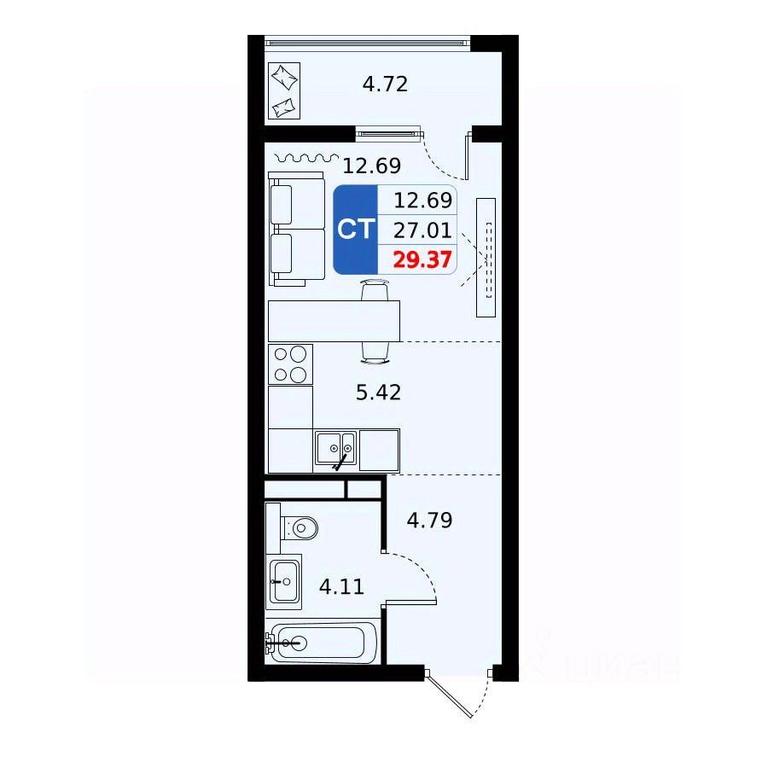 Apartment Sale, 29.37平方米 at Domodedovo park, Tvorchestva Street, Domodedovo Village, Domodedovo City District, Moscow Region, Russia #1