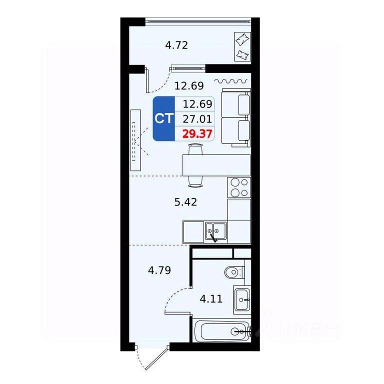 Apartment Sale, 29.37 sq. m. at Domodedovo park, Tvorchestva Street, Domodedovo Village, Domodedovo City District, Moscow Region, Russia #1