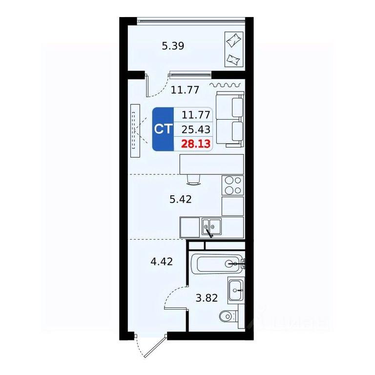Apartment Sale, 28.13平方米 at Domodedovo park, Tvorchestva Street, Domodedovo Village, Domodedovo City District, Moscow Region, Russia #1