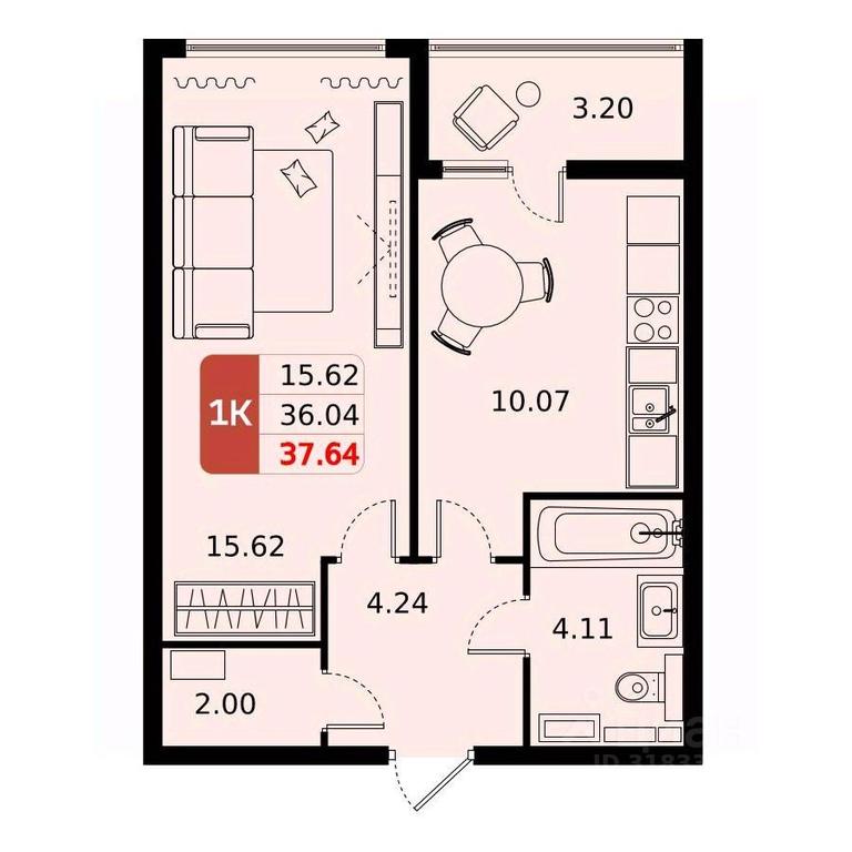 Apartment Sale, 37.64平方米 at Domodedovo park, Tvorchestva Street, Domodedovo Village, Domodedovo City District, Moscow Region, Russia #1 Apartment Sale, 37.64平方米 at Domodedovo park, Tvorchestva Street, Domodedovo Village, Domodedovo City District, Moscow Region, Russia #1