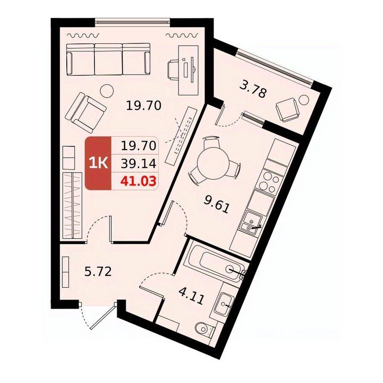 Apartment Sale, 41.03平方米 at Domodedovo park, Tvorchestva Street, Domodedovo Village, Domodedovo City District, Moscow Region, Russia #1