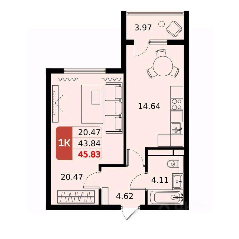 Apartment Sale, 45.83平方米 at Domodedovo park, Tvorchestva Street, Domodedovo Village, Domodedovo City District, Moscow Region, Russia #1 Apartment Sale, 45.83平方米 at Domodedovo park, Tvorchestva Street, Domodedovo Village, Domodedovo City District, Moscow Region, Russia #1