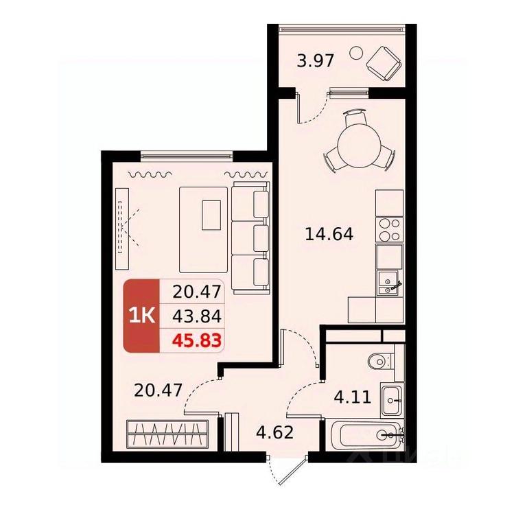 Apartment Sale, 45.83平方米 at Domodedovo park, Tvorchestva Street, Domodedovo Village, Domodedovo City District, Moscow Region, Russia #1 Apartment Sale, 45.83平方米 at Domodedovo park, Tvorchestva Street, Domodedovo Village, Domodedovo City District, Moscow Region, Russia #1
