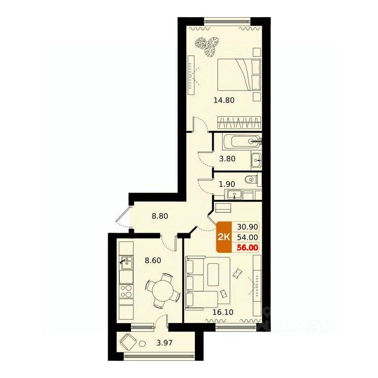 1-BD Apartment Sale, 56平方米 at Domodedovo park, Tvorchestva Street, Domodedovo Village, Domodedovo City District, Moscow Region, Russia #1
