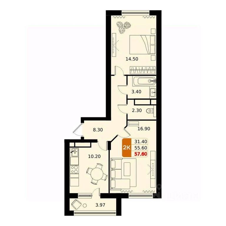 1-BD Apartment Sale, 57.6平方米 at Domodedovo park, Tvorchestva Street, Domodedovo Village, Domodedovo City District, Moscow Region, Russia #1 1-BD Apartment Sale, 57.6平方米 at Domodedovo park, Tvorchestva Street, Domodedovo Village, Domodedovo City District, Moscow Region, Russia #1