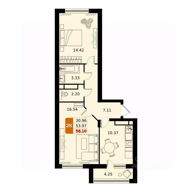 1-BD Apartment Sale, 56.1平方米 at Domodedovo park, Tvorchestva Street, Domodedovo Village, Domodedovo City District, Moscow Region, Russia #1