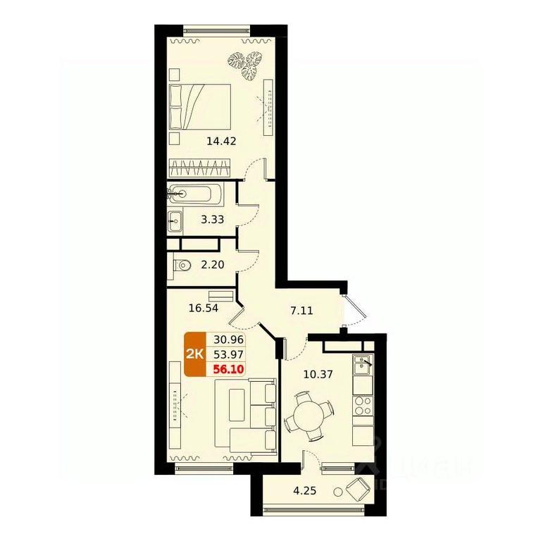 1-BD Apartment Sale, 56.1平方米 at Domodedovo park, Tvorchestva Street, Domodedovo Village, Domodedovo City District, Moscow Region, Russia #1