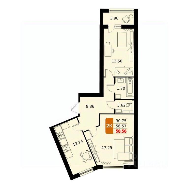 1-BD Apartment Sale, 58.56平方米 at Domodedovo park, Tvorchestva Street, Domodedovo Village, Domodedovo City District, Moscow Region, Russia #1 1-BD Apartment Sale, 58.56平方米 at Domodedovo park, Tvorchestva Street, Domodedovo Village, Domodedovo City District, Moscow Region, Russia #1