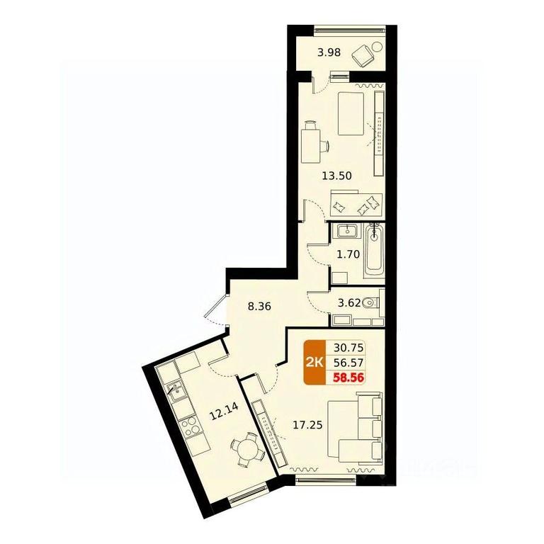 1-BD Apartment Sale, 58.56平方米 at Domodedovo park, Tvorchestva Street, Domodedovo Village, Domodedovo City District, Moscow Region, Russia #1 1-BD Apartment Sale, 58.56平方米 at Domodedovo park, Tvorchestva Street, Domodedovo Village, Domodedovo City District, Moscow Region, Russia #1