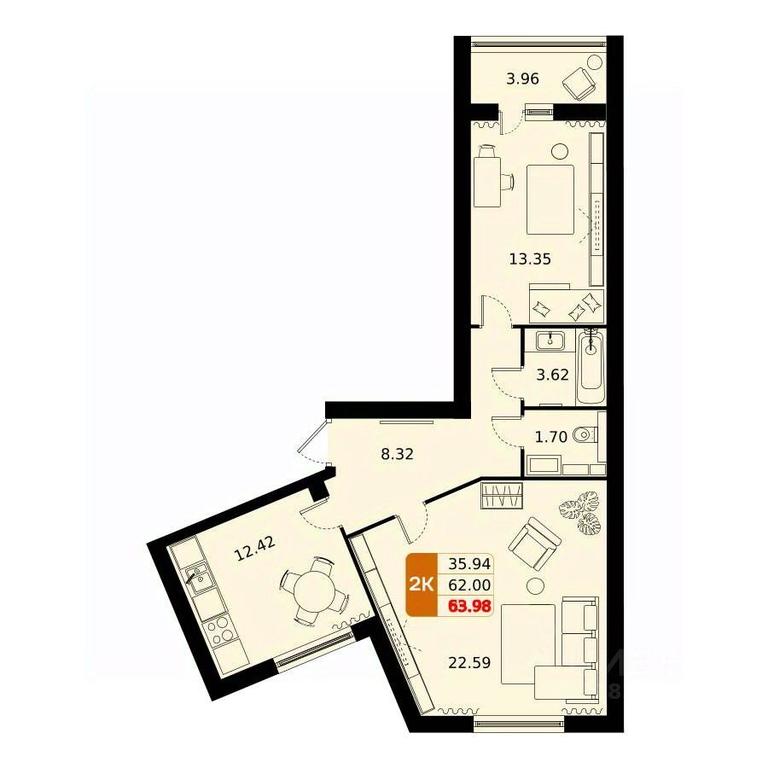 1-BD Apartment Sale, 63.98平方米 at Domodedovo park, Tvorchestva Street, Domodedovo Village, Domodedovo City District, Moscow Region, Russia #1 1-BD Apartment Sale, 63.98平方米 at Domodedovo park, Tvorchestva Street, Domodedovo Village, Domodedovo City District, Moscow Region, Russia #1