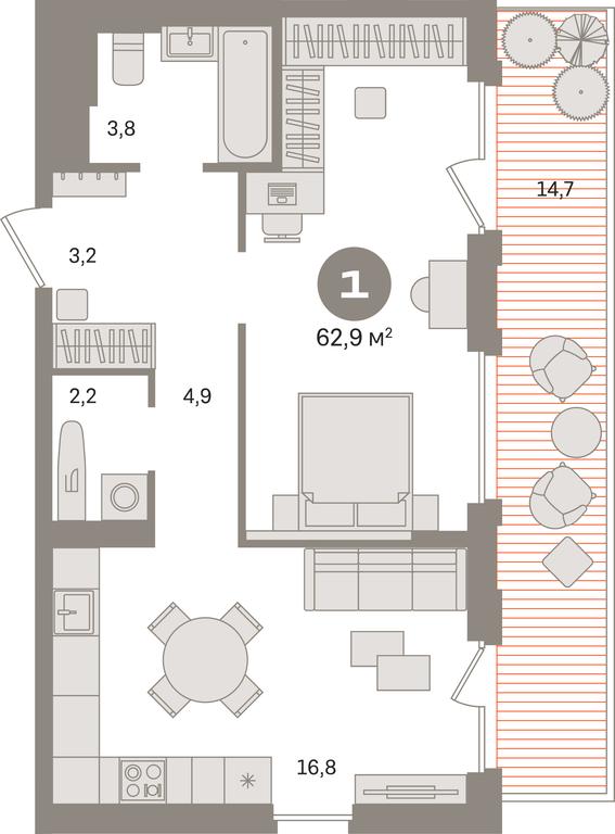 1-BD Apartment Sale, 62.9 sq. m. at Kvartal Gercena, zhiloy kompleks Kvartal Gertsena, Moscow, Russia #1