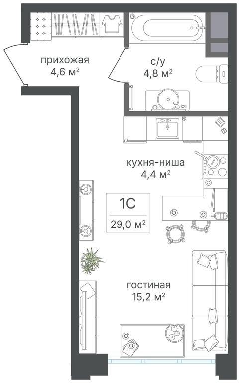 Apartment Sale, 29 sq. m. at Mikhalkovskiy, Mikhalkovskaya Street, 48, Moscow, Russia #1