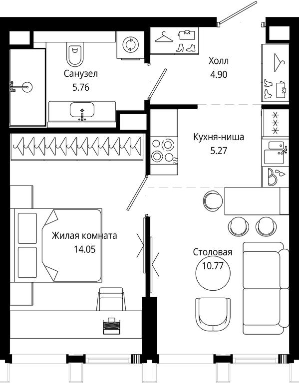 1-BD Apartment Sale, 40.68平方米 at Mod, 4th Maryinoy Roschi Street, 12с9, Moscow, Russia #1