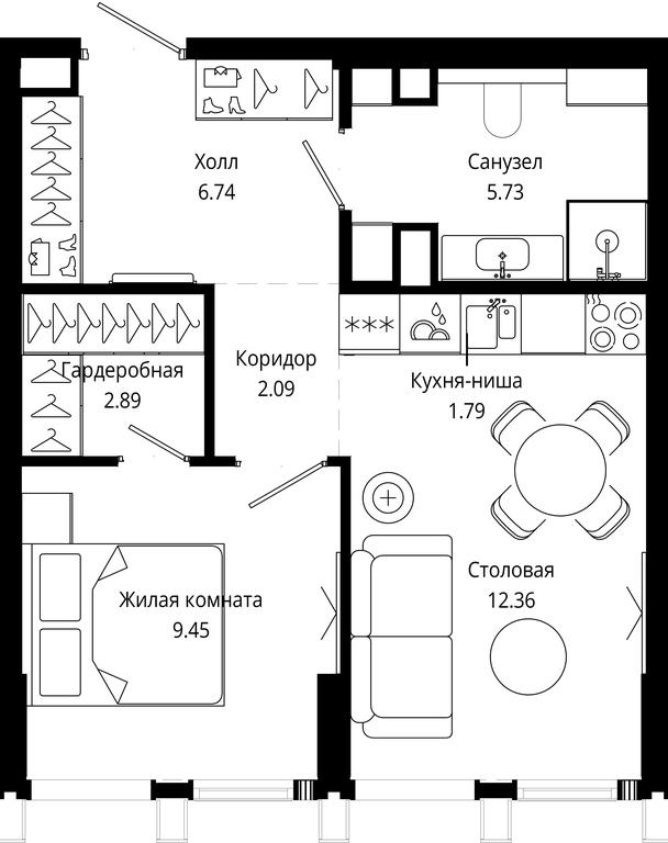 1-BD Apartment Sale, 41.05平方米 at Mod, 4th Maryinoy Roschi Street, 12с9, Moscow, Russia #1